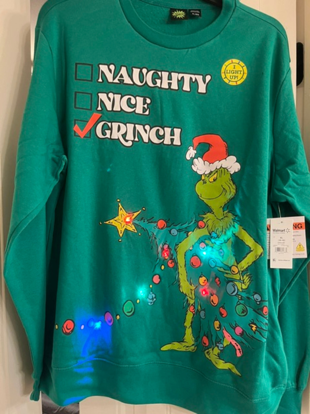 The Grinch Light Up Naughty Nice Sweatshirt Green XL